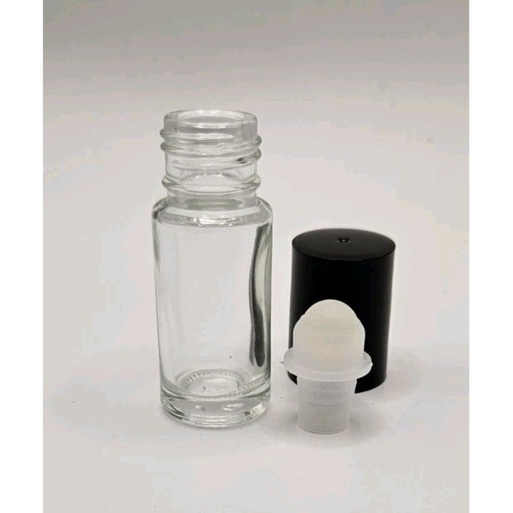 Lot of 25 5 ml Essential Oil Roller Bottles w/ Plastic Rollers & Black Caps